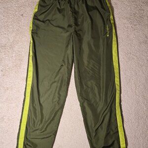 Champion Olive / Neon Green Track Pants Men Medium Fleece LINED Adjustable Ankle